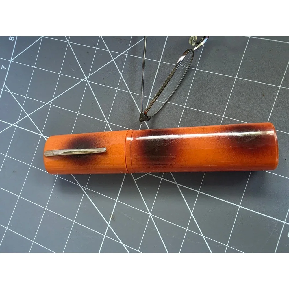 Vintage Slim Metal Frame Reading Glasses with Orange Mottled Hard Clip Case